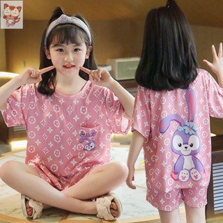 ✨✨小花貓童裝 女童睡衣夏居家服星戴露女童睡衣夏季冰絲薄款短袖兒童夏天空調服中大童寶寶家居服