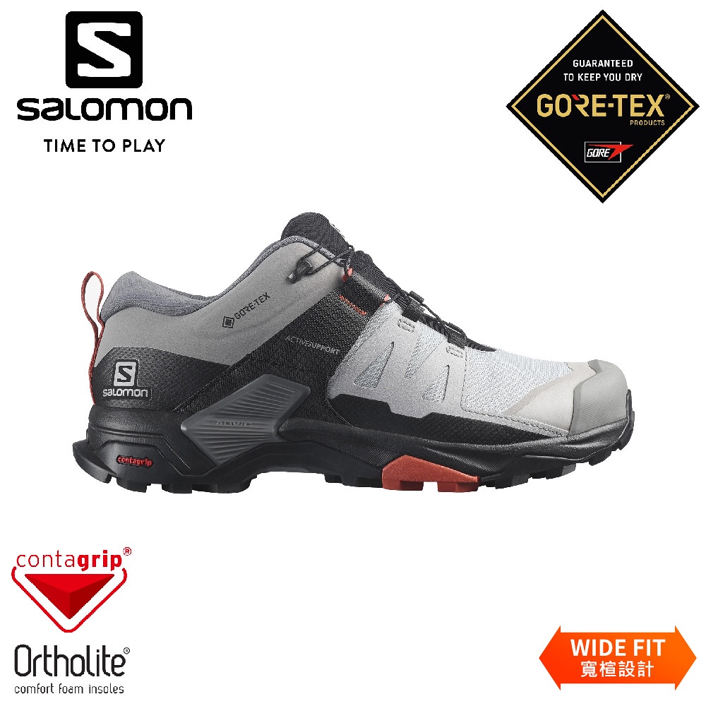 【SALOMON 索羅門 女 X Ultra 4 GTX低筒登山鞋(寬楦)《合金灰/灰/赭褐》】416873/健行
