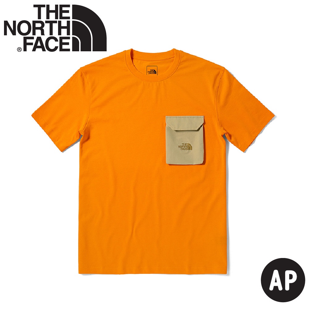 【The North Face 男 口袋短袖棉T AP《橘》】4U92/運動上衣/跑步健身/運動衫