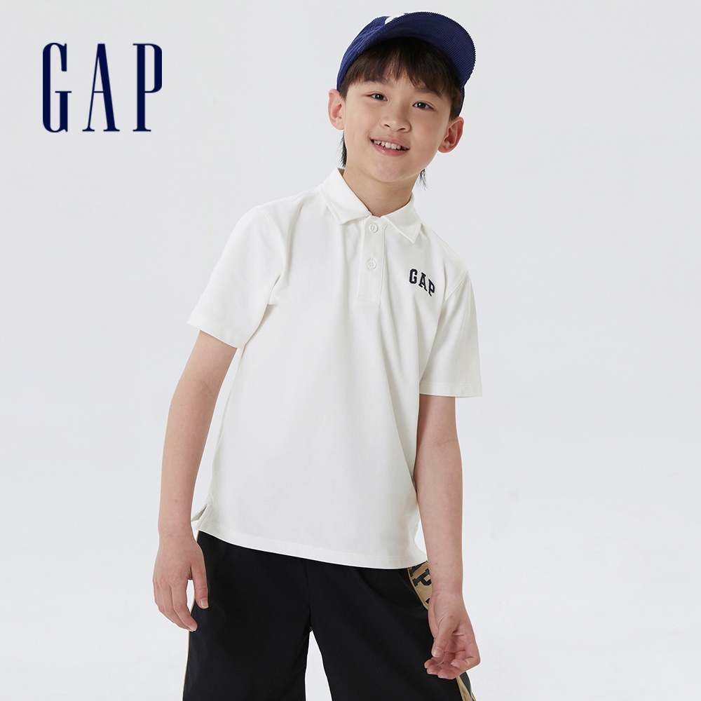 Gap 兒童裝 Logo刺繡短袖POLO衫-白色(670450)