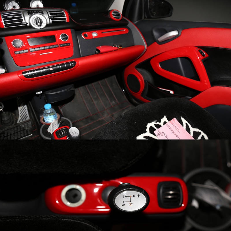 BENZ SMART 適用于09-14款 賓士 smart 內飾改裝紅色保護亮片貼件中控排擋面板 車窗面板 儀錶台貼片