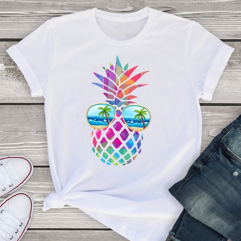Plaid Pineapple T-shirt 歐美風鳳梨菠蘿水果印花男女短袖T恤
