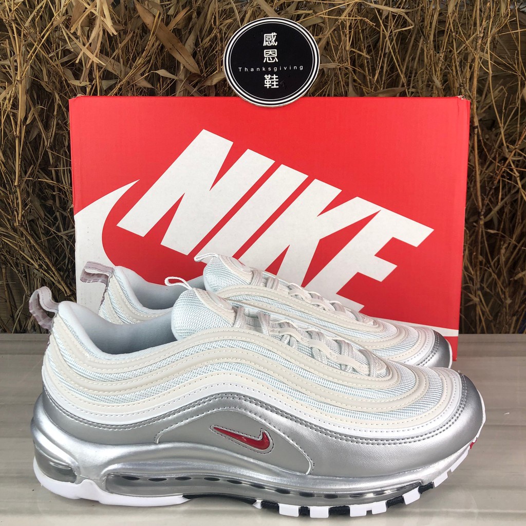 Nike Air Max 97 QS 白銀 紅勾 液態 銀色 子彈 3M 反光 氣墊 AT5458-100男女