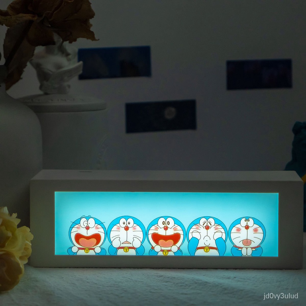 【熱銷】哆啦A夢小夜燈裝飾擺件趣味卡通LED床頭燈可充電禮物禮品 小檯燈 充電夜燈 裝飾燈