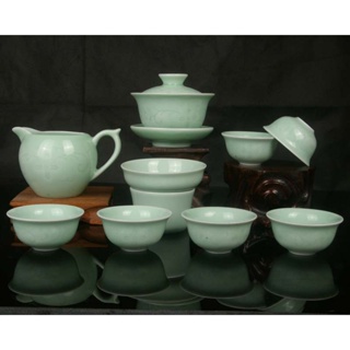 龍泉青瓷茶具套裝 暗花 陶瓷 功夫 茶具 茶杯 茶壺 蓋碗 品茗杯 茶漏 陶瓷茶具 功夫茶具