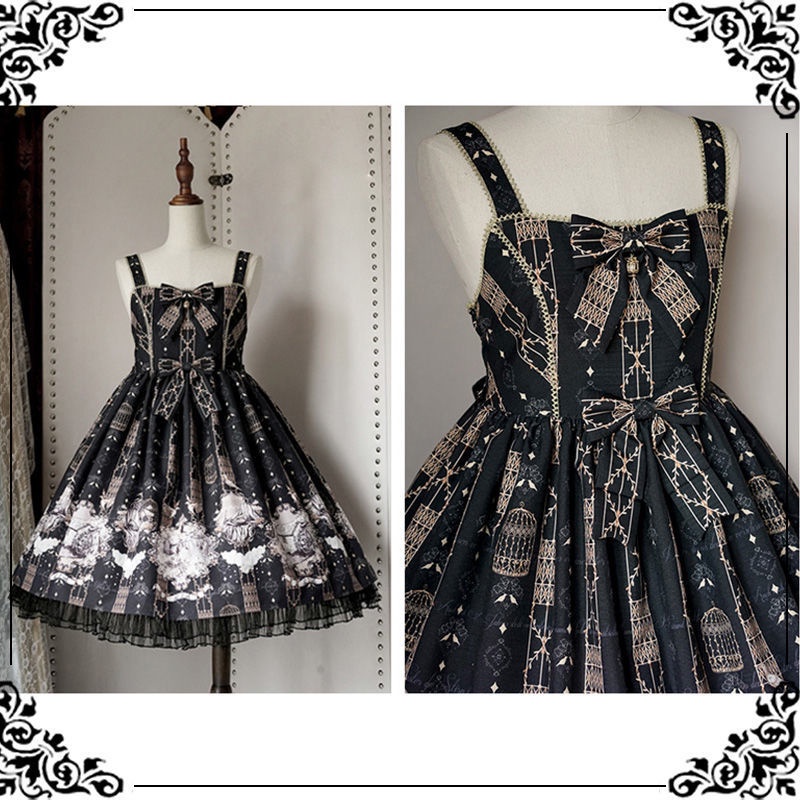 lolita 洋裝 蘿莉風洋裝 lolita連衣裙 暗黑經典蘿莉塔裙子烏鴉與少年Lolita裙子JSK吊帶裙