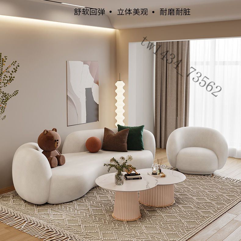 【廠家直銷】免運 北歐科技布藝沙發網紅款小戶型客廳輕奢雙三人圓弧形沙發設計師