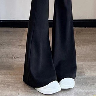 OOC爆品#鯊魚皮微喇叭褲女外穿春夏高腰黑色顯瘦收腹馬蹄褲彈力小個瑜伽褲
