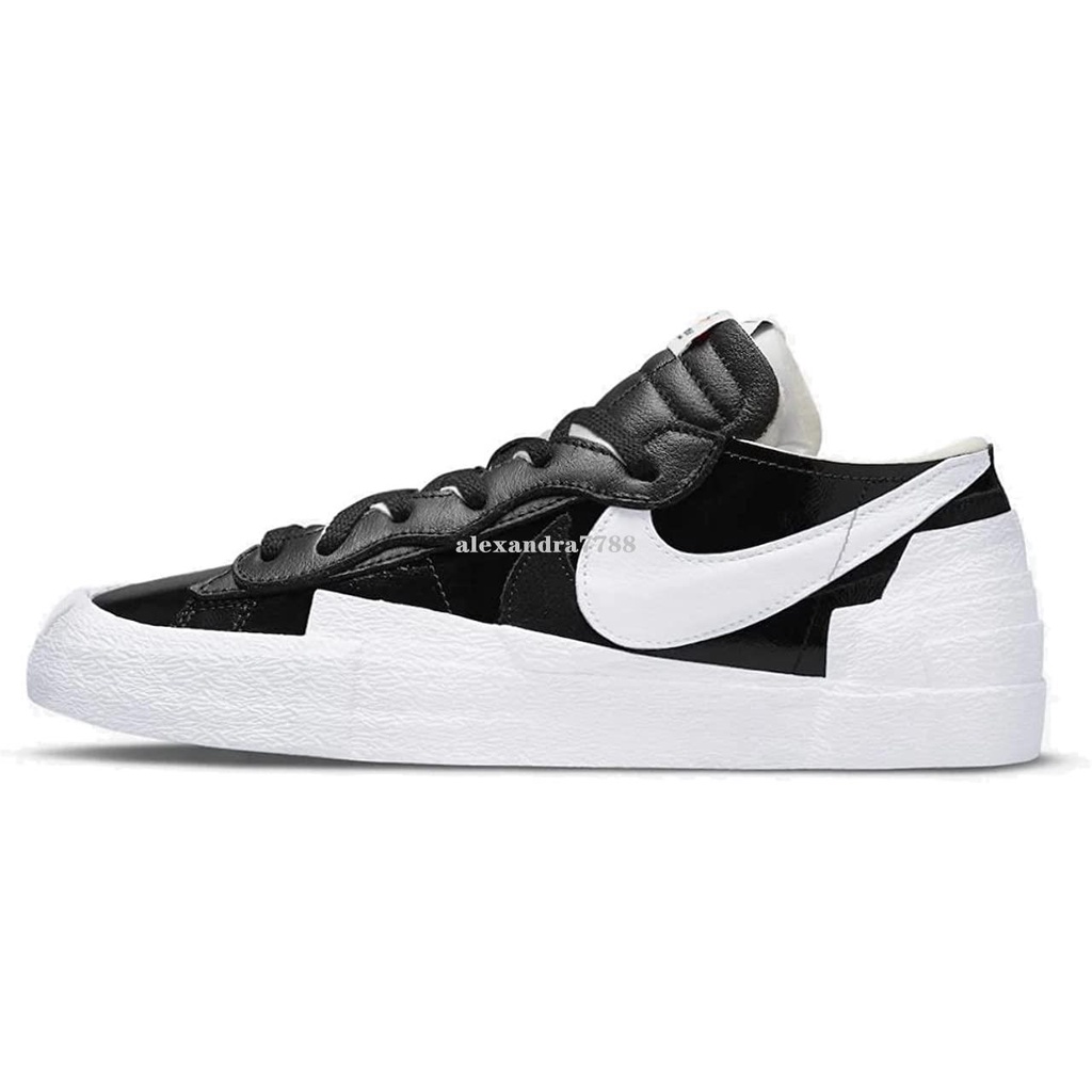 Sacai x Nike Blazer Low 雙勾 黑白 漆皮低幫百搭板鞋 DM6443-001