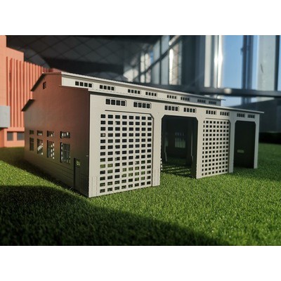 小資~1/87火車站建築場景模型 硬質塑膠拼裝模型 素色工廠倉庫