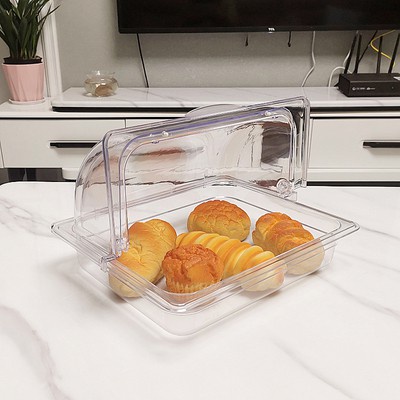 小資~帶蓋麵包點心蛋糕託盤食品試吃盒塑膠展示盤子透明防塵罩子水果盤