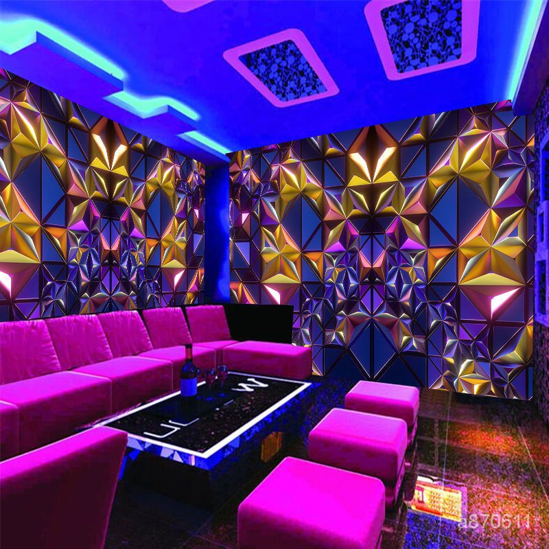 ktv包廂房間墻紙3d凹凸幾何金屬科技感背景墻佈個性酒吧裝修壁紙