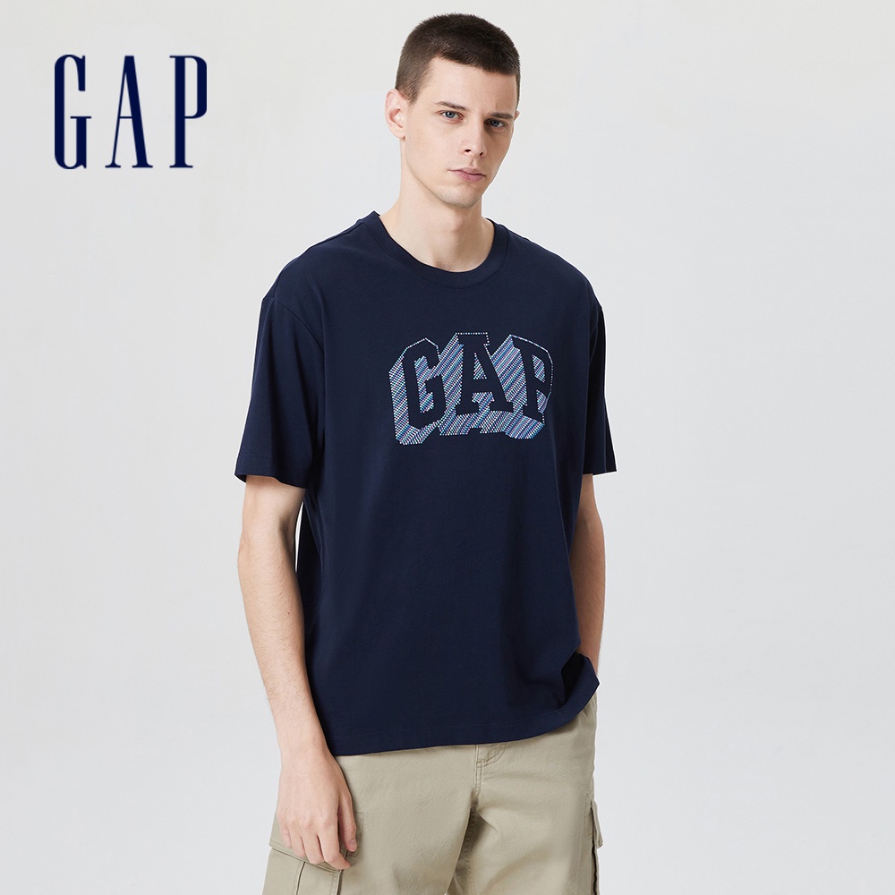 Gap 男女同款 Logo純棉印花短袖T恤 厚磅密織親膚系列-海軍藍(672022)