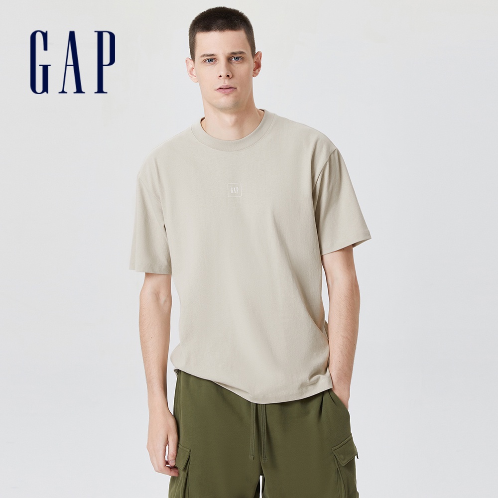 Gap 男裝 Logo短袖T恤 厚磅密織水洗棉系列-卡其色(817258)
