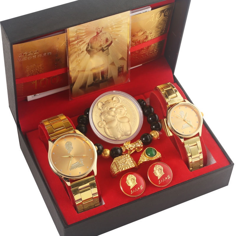 【現貨熱銷】越南沙金降壓金錶紀念手錶情侶表一盒兩塊石英夜光防水石英錶男女情侶錶腕錶男錶手錶手錶男生