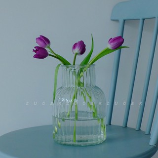 LIGHT HOME簡約條紋透明玻璃花瓶鮮花水養插花瓶客廳餐桌擺件#預購#要開超取請聊聊我