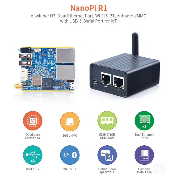 ♀【新店下殺】[NanoPi R1雙網口物聯網IoT路由器]8G eMMC/1G