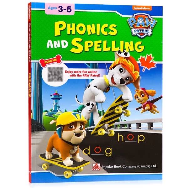 自然拼讀和拼寫Paw Patrol Phonics and Spelling英文原版進口圖書兒童趣味英語啟蒙活動書貼紙塗