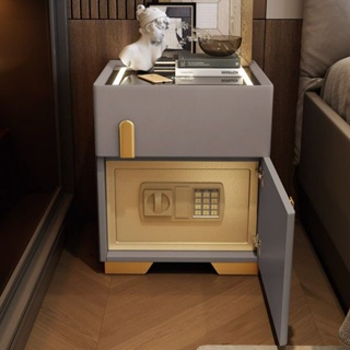 買2個包郵智能床頭柜保險箱一體實木無線充電帶燈USB小型保險柜輕奢床邊柜ou19971019