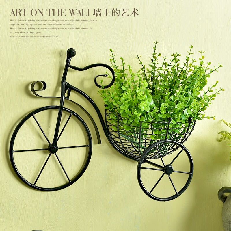 卐▄創意自行車歐式鐵藝壁飾壁掛花架花籃客廳陽臺墻上懸掛花籃裝飾品