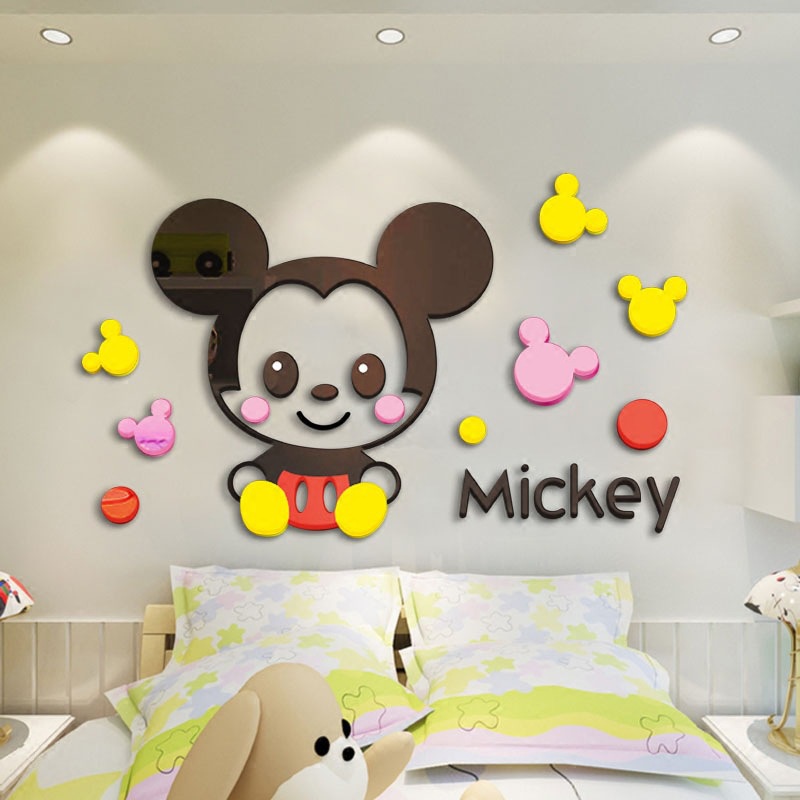 ✟●米奇米妮寶寶3d立體墻貼兒童房幼兒園可愛卡通裝飾客廳沙發墻壁貼