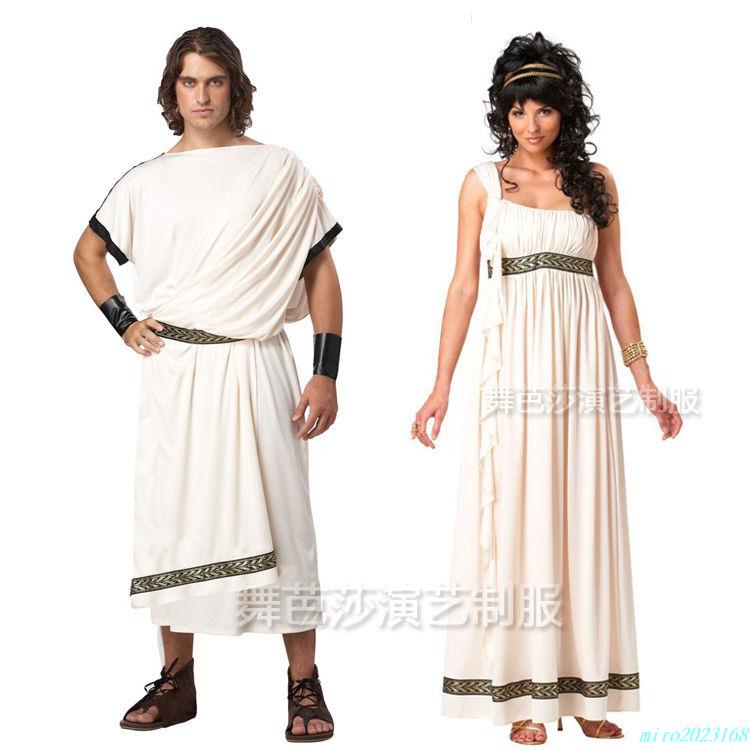 千尋動漫#古羅馬服裝情侶服白色托加長袍男女款羅馬傳統服裝希臘服裝舞臺服