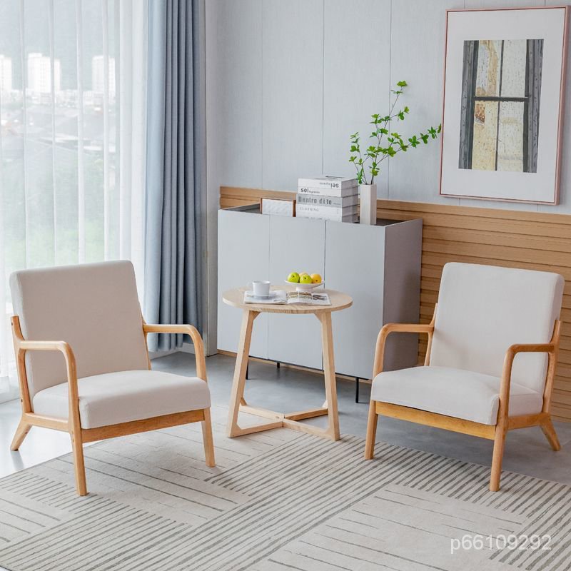 現代簡約北歐佈藝休閒可拆洗單人沙髮小戶型客廳陽臺實木桌椅組閤客廳沙發 辦公室沙發 雙人沙發 傢用沙發 單人沙發