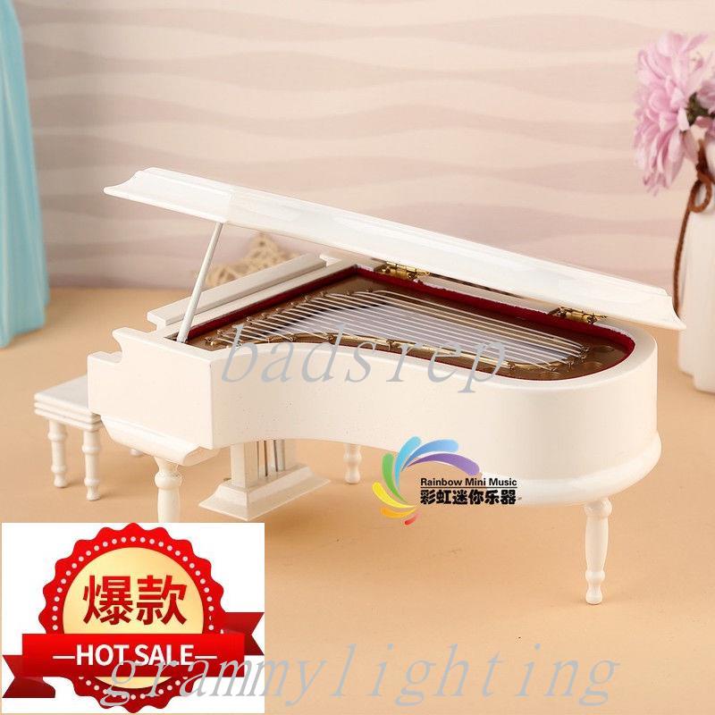 【免運】刻字黑白色木質八音盒鋼琴音樂盒情人節生日禮物鋼琴模型擺件