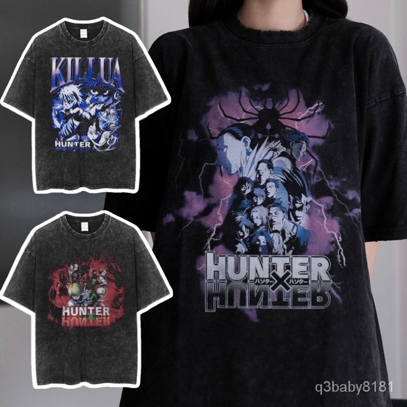 全職獵人動漫衣服 水洗 寬鬆 幻影旅團 西索 奇犽 小杰 庫拉 皮卡 美式復古上衣 水洗 t恤 水洗短t 印花 t恤