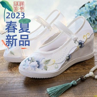 K桃園出♥漢服鞋女網紗夏季增高古風刺繡老北京布鞋中國風涼鞋繡花鞋