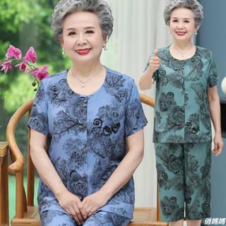 【中老年衣服】👵阿嬤衣服 短袖睡衣 家居服 夏天大尺碼 奶奶裝夏裝純棉綢套裝中老年人春夏季女媽媽短袖睡衣太太老人衣服