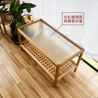 【採美生活】免運 ins風網紅實木小戶型茶几簡約長虹玻璃可收納邊幾創意網格咖啡桌