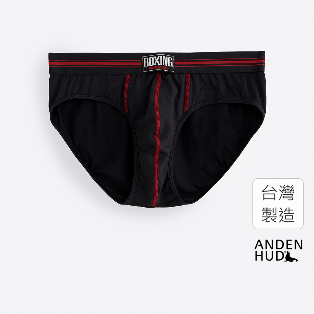 【Anden Hud】男款_吸濕排汗機能系列．腰帶三角內褲(黑-紅拳擊織標) 台灣製