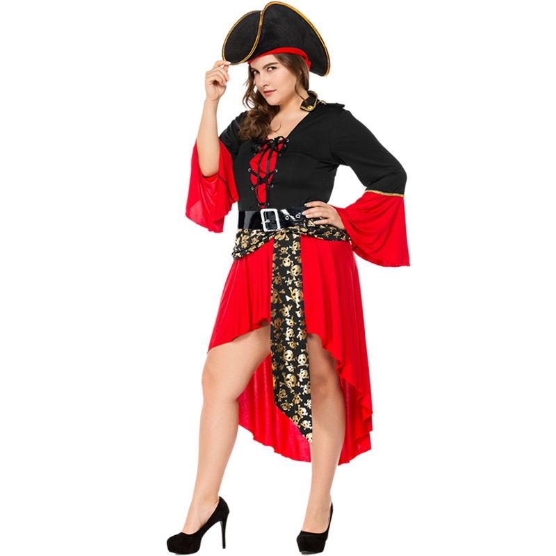 【Cosplay服飾】成人女款骷髏海盜服連衣裙 歐美萬聖節服裝胖人分碼 GXED