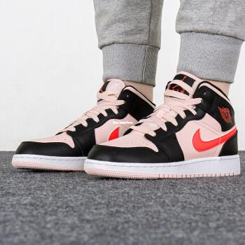 Air Jordan 1 Mid AJ1 喬丹黑粉色紅鉤女子中幫復古籃球鞋 554725-604女鞋