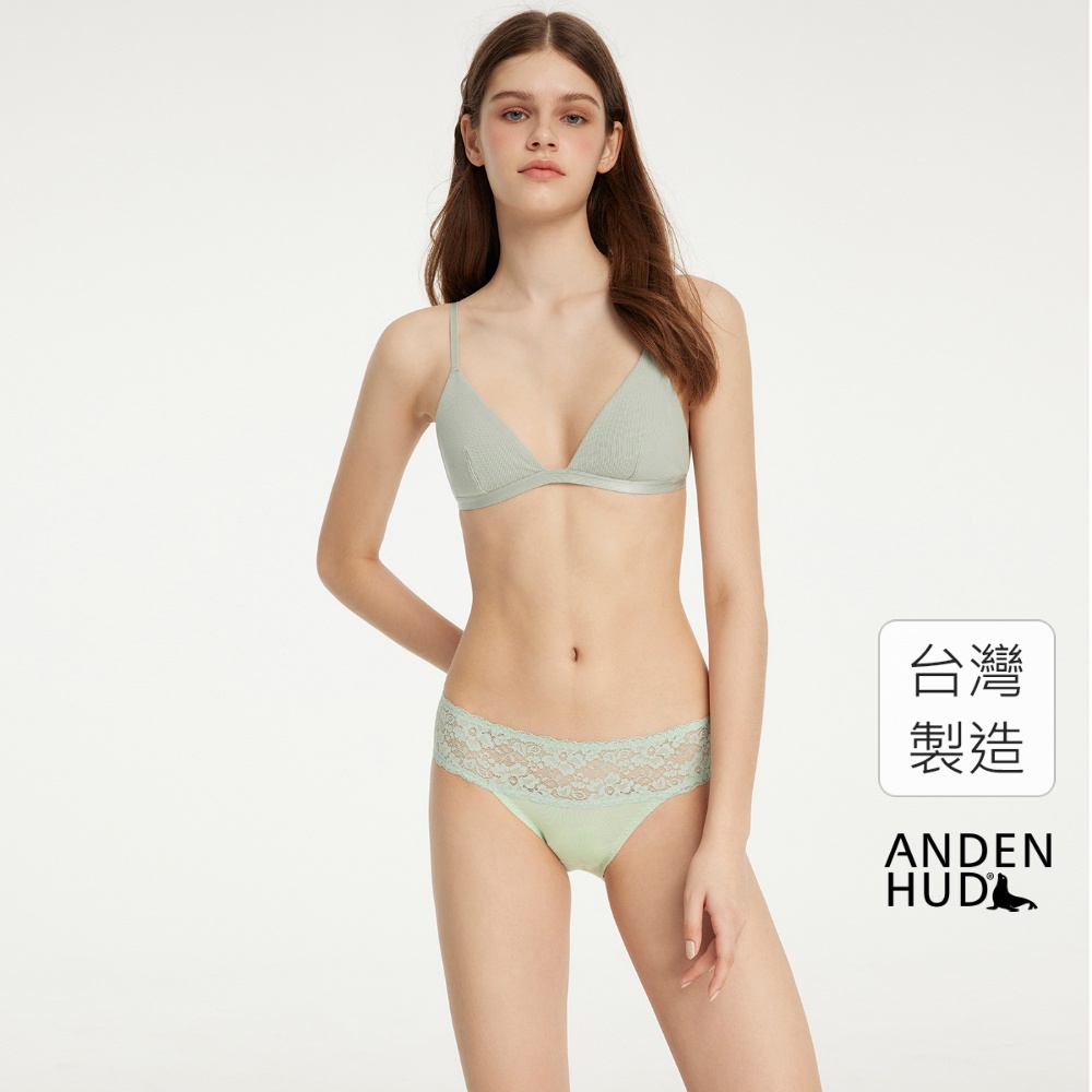 【Anden Hud】休息一夏．抓皺蕾絲中腰三角內褲(沁涼綠) 純棉台灣製