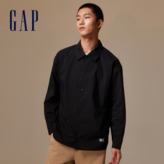 Gap 男裝 Logo印花翻領長袖外套-黑色(770068)