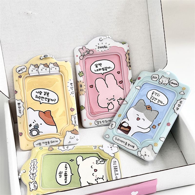 Amber優選✨ins風貓咪可愛韓文對話框卡套 3寸照片追星小卡學生證收納卡套掛件