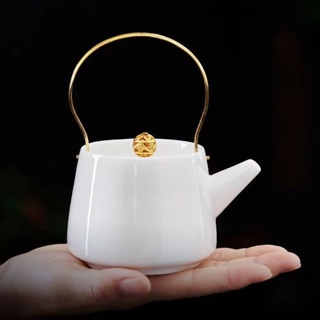新品特惠羊脂玉白瓷茶壺泡茶壺陶瓷提樑壺新中式功夫茶具傢用茶盃一件代髮送盃刷