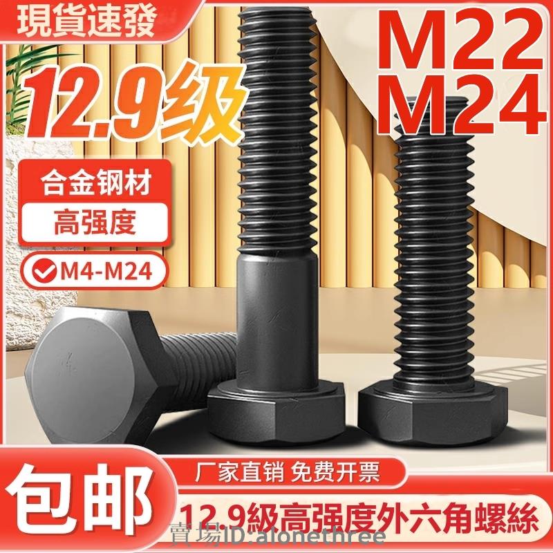 🛠️台灣發貨🛠️（M22 M24）12.9級高強度外六角螺絲加長合金鋼六角頭螺釘螺栓螺桿M22M24