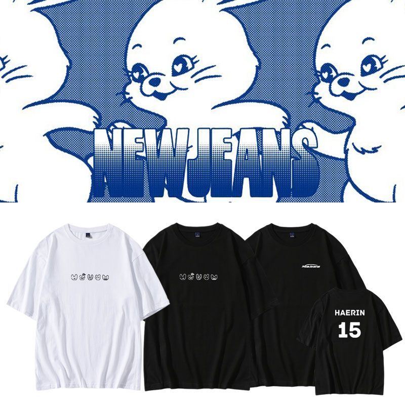NewJeans組合出道生日應援成員手繪卡通周邊同款短袖T恤打歌衣服