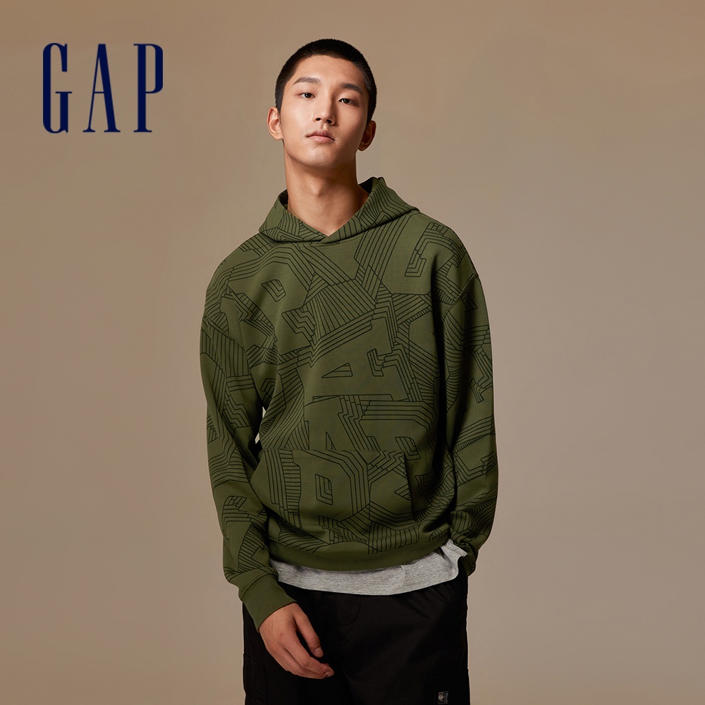 Gap 男裝 Logo印花帽T 空氣三明治系列-綠色(760371)