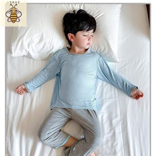 小蜜蜂童裝 男童睡衣 居家服兒童莫代爾春夏季男童長袖睡衣家居服套裝女童寶寶薄款冰絲空調服