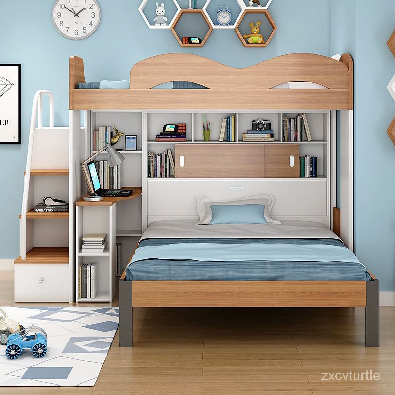 『清倉特賣』上下鋪兒童床 省空間創意多功能錯位型上下床帶書桌組閤成人簡約 YSPN