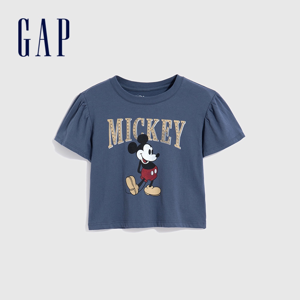 Gap 女童裝 Gap x Disney 迪士尼聯名 純棉印花小飛袖短袖T恤-藍色(710428)