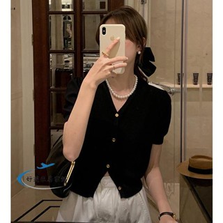 優品熱賣/法式短袖針織薄小外套女春夏新款氣質簡約v領白色短版上衣/熱賣