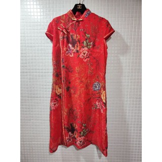 復古風/紅色印花/民國旗袍/洋裝/Size:XL/（近全新）/質感很好/宮廷風/妃子/ 適合宴會婚宴生日party禮服