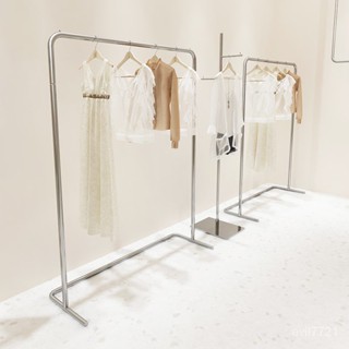 【爆款🔥熱賣】服裝店展示架落地式不銹鋼陳列架女裝店銀色中島架衣服裝飾掛衣架臺灣發貨 AUDH