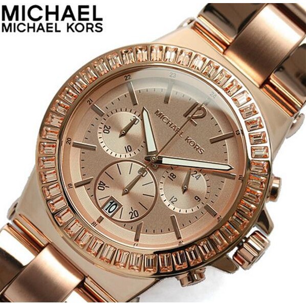 凯丽二手-時尚潮流 Michael Kors MK手錶鑲鑽玫瑰金三眼計時日曆女生石英手錶MK5412