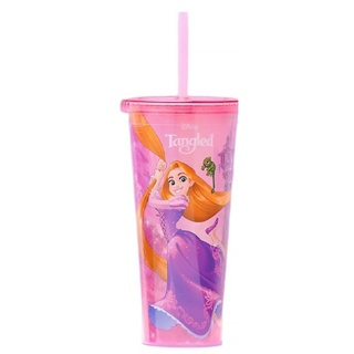 【現貨】小禮堂 迪士尼 長髮公主 塑膠吸管杯 650ml (粉紫城堡款)